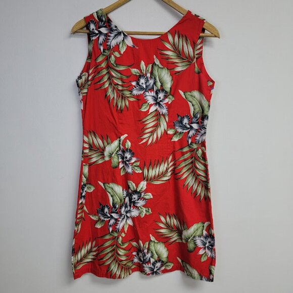Aloha Republic Vintage Red Hawaiian Print Mini Dress Sz M Sleeveless Floral Vaca - Picture 1 of 11